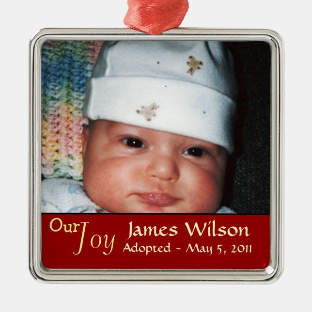 Unsere Freude-Adoptions-Verzierung Silbernes Ornament (Vorne)