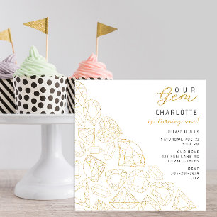 Unsere Gem Gold 1. Geburtstags-Party Einladung