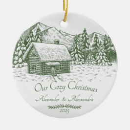 Unsere gemütliche Weihnachts-Winterholzhütte Keramik Ornament