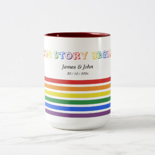 Unsere Geschichte beginnt Regenbogen-LGBTQ-Flagge Zweifarbige Tasse