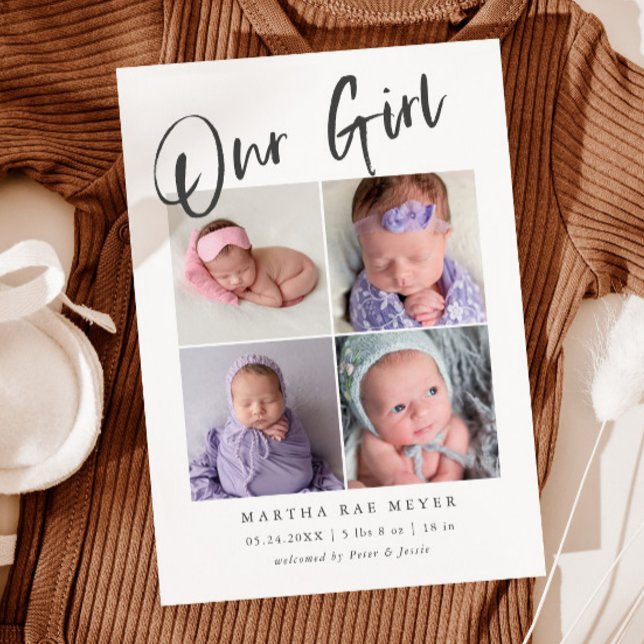 Unsere Girl Baby Foto Collage Geburt Ankündigung (Von Creator hochgeladen)