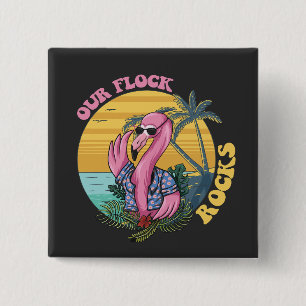 Unsere Herde rockt Flamingo Groovy Retro Button