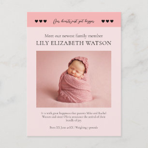 Unsere Herzen got größer, Baby Birth Announcement Postkarte