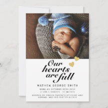 Unsere Herzen sind Full Foto Baby Birth Ankündigun