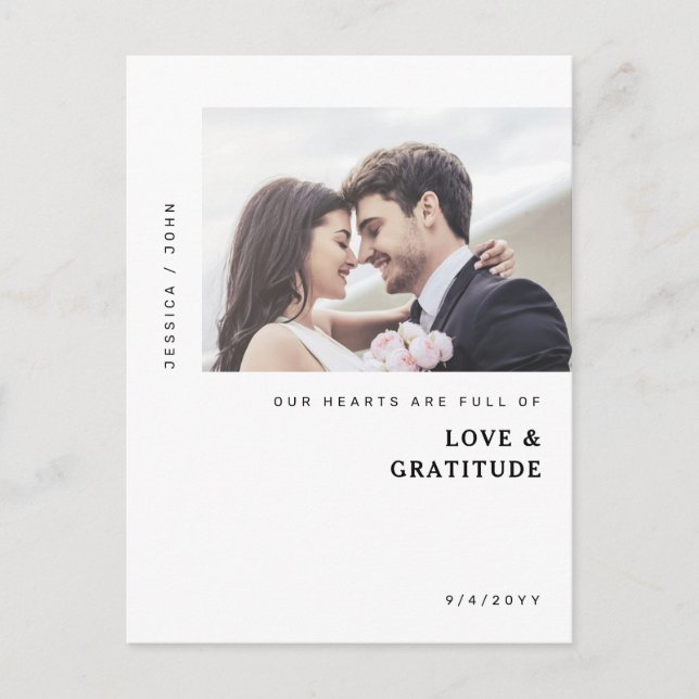 Unsere Herzen sind voller Foto Hochzeit Vielen Dan Postkarte (Vorderseite)
