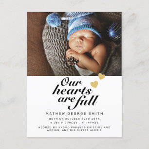 Unsere Herzen sind vollmodern 1 Foto Baby Birth Ankündigungspostkarte