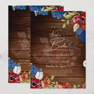 UNSERE HOCHZEIT Burgund Blau Florale HochzeitsEINL Einladung
