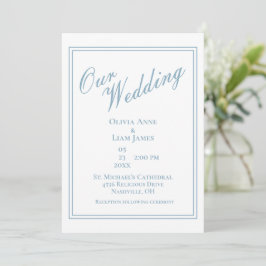 Unsere Hochzeit Dusty Blue Moderne Elegante Hochze Einladung