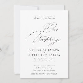 Unsere Hochzeit Elegante kalligraphische Schwarze  Einladung