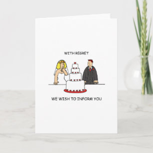 Unsere Hochzeit ist abgesagt, humorvolles Paar. Ankündigung