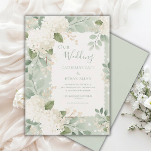 Unsere Hochzeit Weiße Hortensien Vintage-Hochzeit Einladung