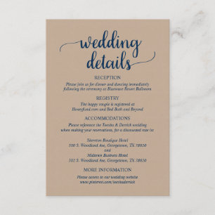 Unsere Hochzeitdetails, rustikale Kraft Navy Blue  Begleitkarte