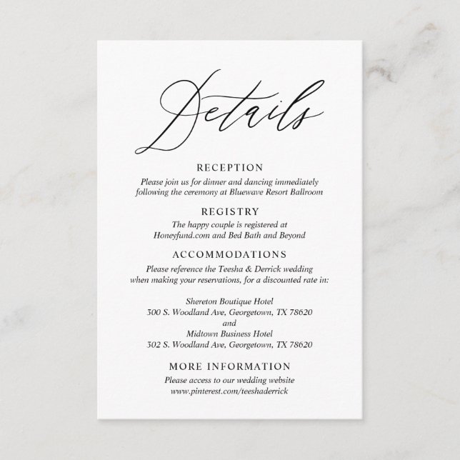 Unsere Hochzeitsdetails, moderne Boho-Hochzeit Begleitkarte (Vorderseite)