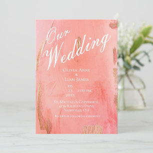 Unsere Hochzeitsfeier Gold Pink Peach Moderne Eleg Einladung