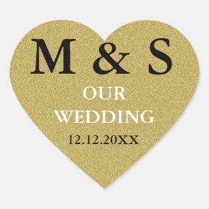 Unsere Hochzeitsherz-Aufkleber Glitzer Gold Monogr Herz-Aufkleber