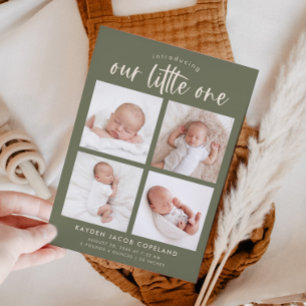 Unsere kleine 1-Sage Green Multi Foto Birth Ankündigung