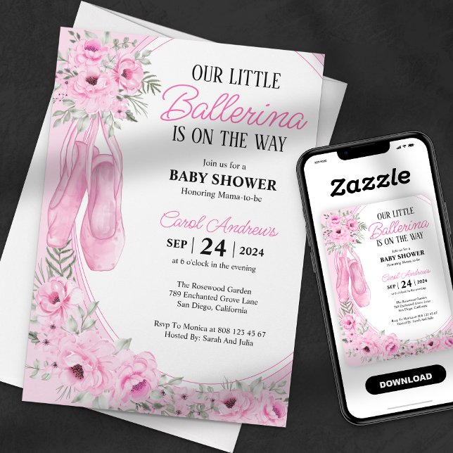 Unsere kleine Ballerina pink BläsernBaby Dusche Einladung (Von Creator hochgeladen)