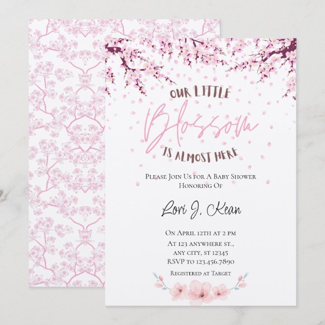 Unsere kleine Blossom Girl Dusche Einladung (Vorne/Hinten)