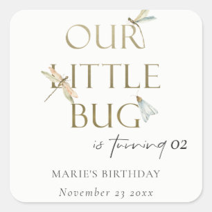 Unsere kleine Bug Gold Dragonfly jeden Geburtstag Quadratischer Aufkleber
