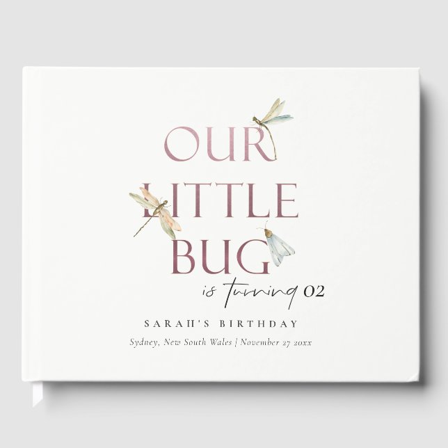 Unsere kleine Bug Pink Dragonfly jedes Alter Gebur Gästebuch (Vorderseite)