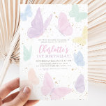 Unsere kleine Butterfly Girl Pastel Rainbow zum Ge Einladung<br><div class="desc">Unser kleiner Schmetterling wird 1! Ein hübsches Schmetterlingthema für Ihre kleinen Mädchen 1. Geburtstag Party! Mit pastellfarbenen Regenbogenschmetterlingen.</div>