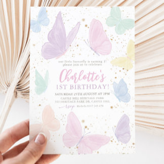 Unsere kleine Butterfly Girl Pastel Rainbow zum Ge Einladung