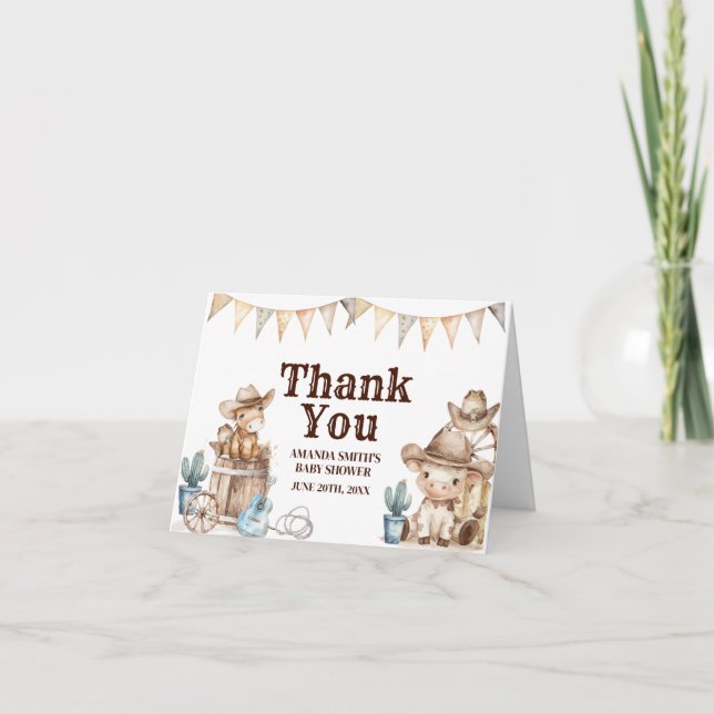 Unsere kleine Cowboy Wild West Babydusche geklappt Dankeskarte (Vorderseite)