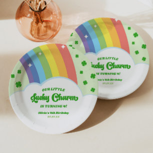 Unsere kleine glückliche Charm Rainbow Birthday Pa Pappteller