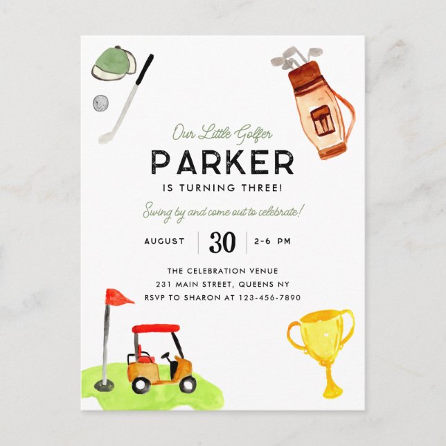 Unsere kleine Golfer Club Bag Kinder Golf Geburtst Postkarte (Vorderseite)