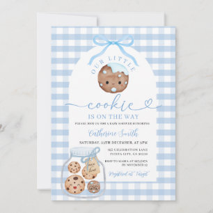 Unsere kleine Kekse Baby Dusche in Jar Blue Gingha Einladung