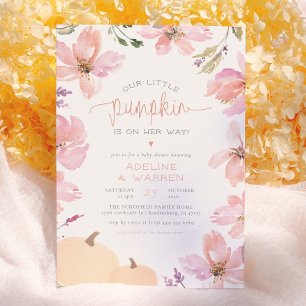 Unsere kleine Kürbis-Herbst-Blumen-Mädchen-Baby-Pa Einladung