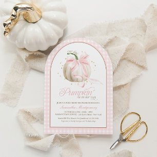 Unsere kleine Kürbis-Rosa-Gingham-Baby-Party Einladung
