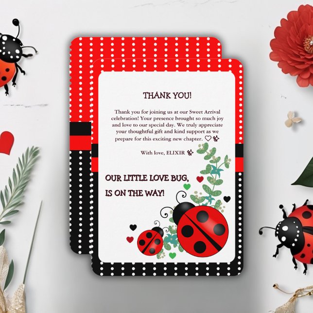 Unsere kleine Liebe Bug Red Black Baby Dusche Dankeskarte (Von Creator hochgeladen)