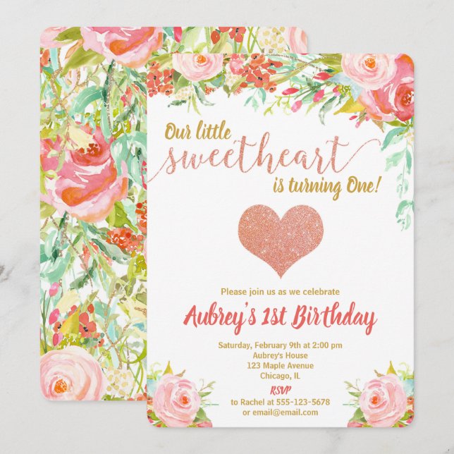 Unsere kleine Lieblingsgeburt Valentinstag Geburts Einladung (Vorne/Hinten)