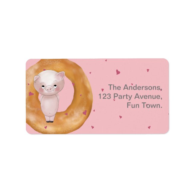 "UNSERE KLEINE PIGGY" | Liebe & Bagels Weichrot Adressaufkleber (Vorne)