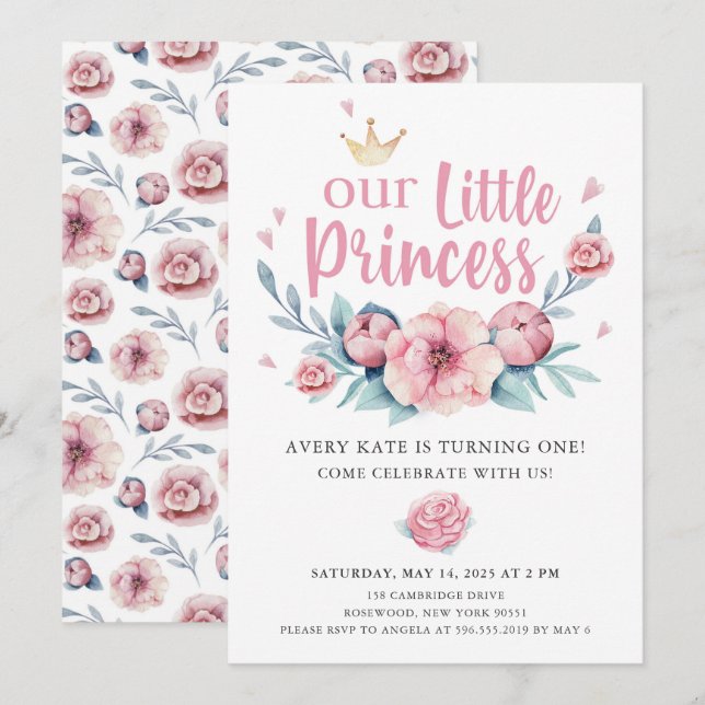 Unsere kleine Prinzessin Geburtstagsparty Einladung (Vorne/Hinten)