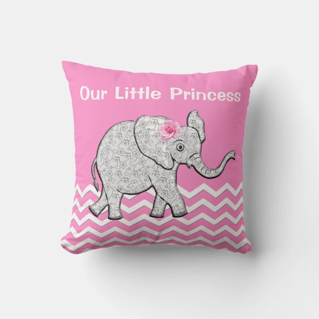 Unsere kleine Prinzessin Pink Baby Elephant Kissen (Vorderseite)