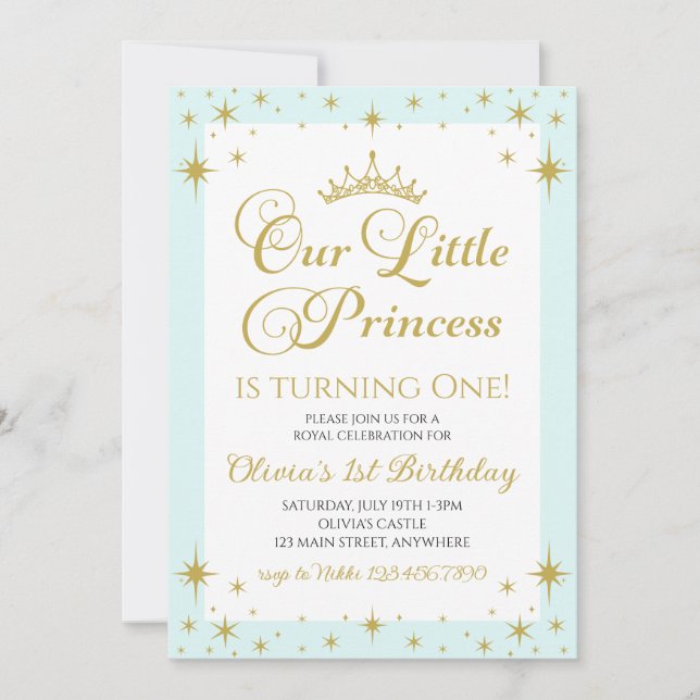 Unsere kleine Prinzessin Royal Gold und Blue zum G Einladung (Vorderseite)