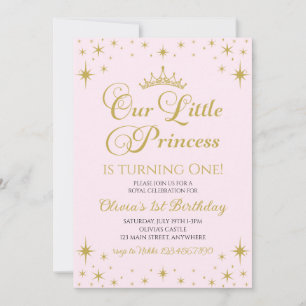 Unsere kleine Prinzessin Royal Gold- und rosa Gebu Einladung