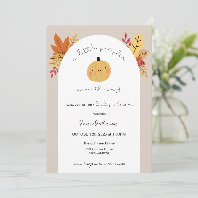 Unsere kleine Pumpkin Baby Dusche Einladung (Stehend Vorderseite)