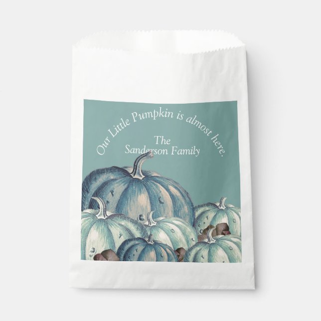 Unsere kleine Pumpkin Blue Pumpkin Baby Dusche Geschenktütchen (Vorderseite)