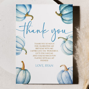 Unsere kleine Pumpkin Blue White Fall Birthday Par Dankeskarte