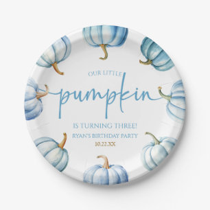 Unsere kleine Pumpkin Blue White Fall Birthday Par Pappteller