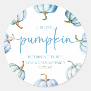 Unsere kleine Pumpkin Blue White Fall Birthday Par Runder Aufkleber