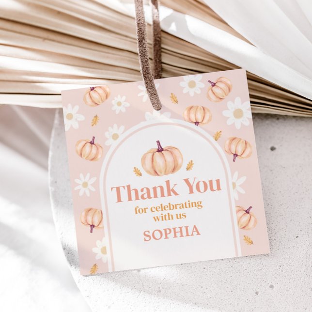 Unsere kleine Pumpkin Geburtstagsparty Square Geschenkanhänger (Our Little Pumpkin Arch Birthday Party Square Favor Tags)