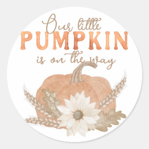 Unsere kleine Pumpkin Orange Babyaufkleber Runder Aufkleber