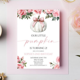 Unsere kleine Pumpkin Pink Bow Floral Geburtstagsp Einladung
