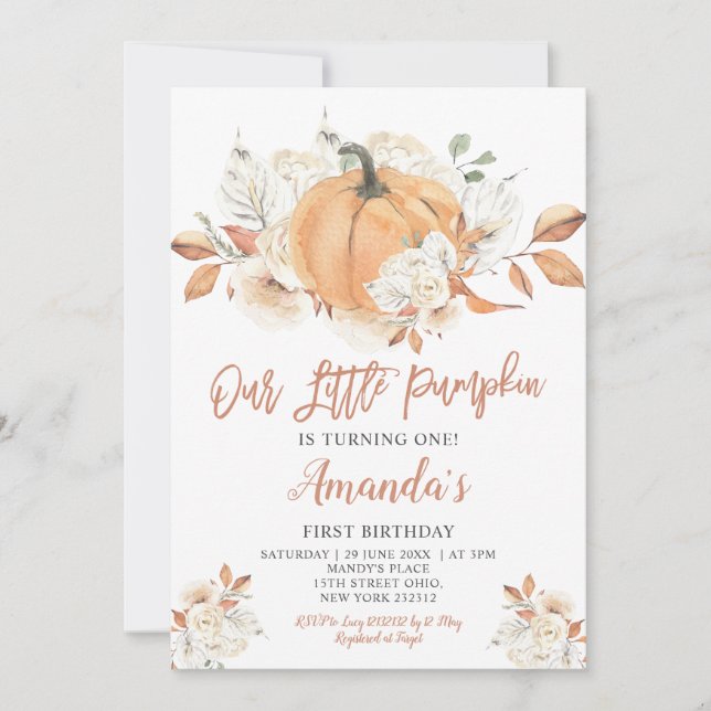 Unsere kleine Pumpkin Rustic Pumpkin Birthday Part Einladung (Vorderseite)