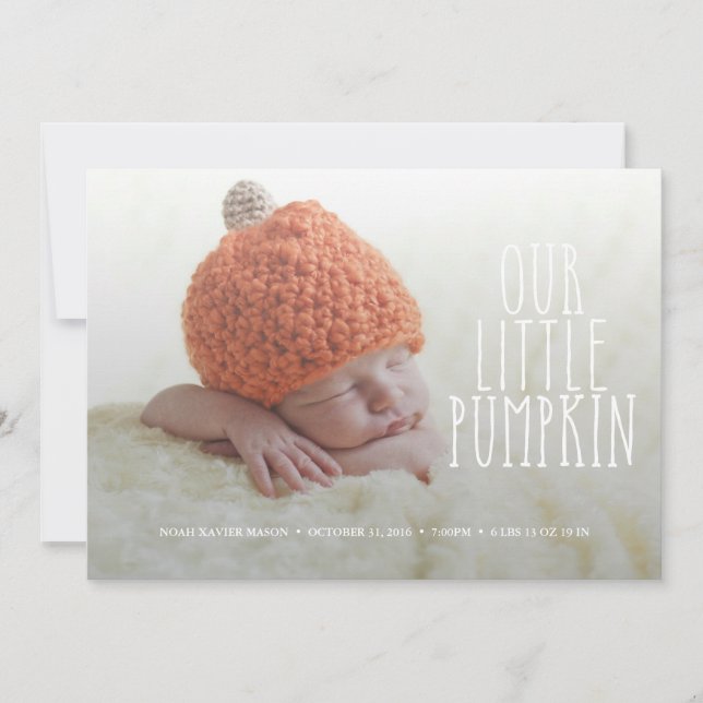 Unsere kleine Pumpkin Soft White Birth Ankündigung (Vorderseite)