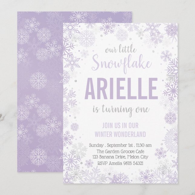 Unsere kleine Schneeflocke | Girl First Geburtstag Einladung (Vorne/Hinten)